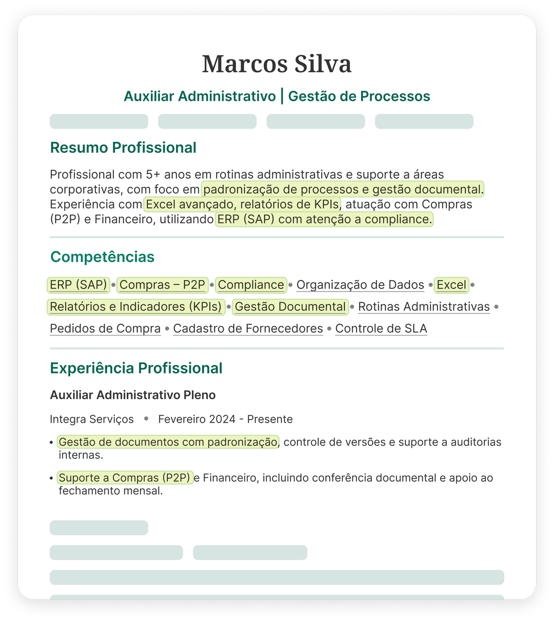 CV de Marcos Silva otimizado